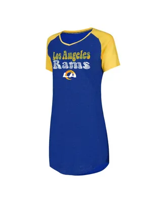 Women's Concepts Sport Royal, Gold Distressed Los Angeles Rams Raglan V-Neck Nightshirt