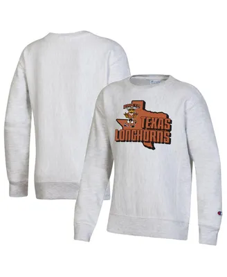 Big Boys Champion Heather Gray Texas Longhorns Reverse Weave Pullover Sweatshirt