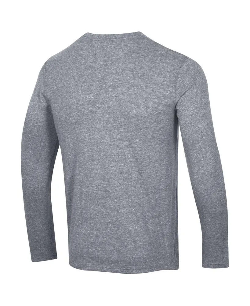 Men's Champion Heather Gray Distressed Dallas Stars Tri-Blend Dual-Stripe Long Sleeve T-shirt