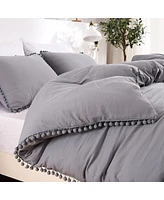 3 Piece Pom Soft Washed Microfiber Duvet Cover Set