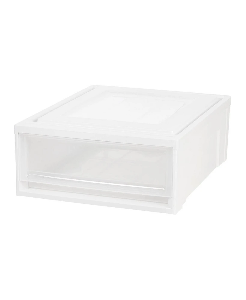 Iris 22qt Plastic Stackable Shallow Box Chest Drawer Storage, White