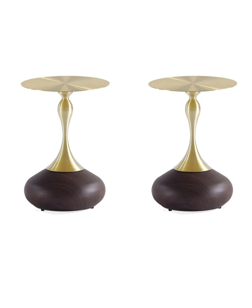 Manhattan Comfort Patching 15.75" Wide 2-Piece Stainless Steel Gold-Tone Tabletop End Table Set