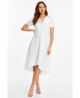 Quiz Women's Jacquard Midi Dip Hem Dress With Knot Bust Detail