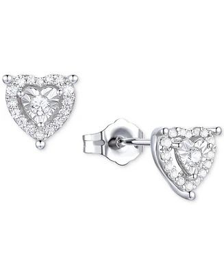 Diamond Heart Halo Stud Earrings (1/4 ct. t.w.) in Sterling Silver