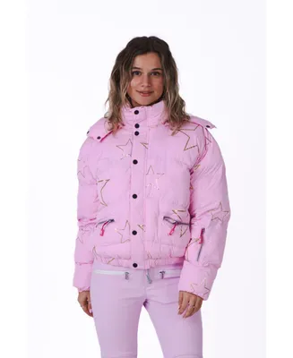 Women's Pink with Stars Chic Puffer Jacket