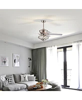 52 Inches Ceiling Fan with Wooden Blades and Remote Control-Silver