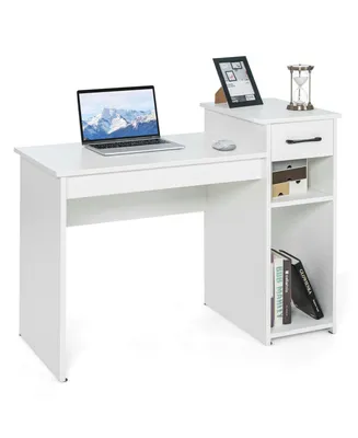 Computer Desk Pc Laptop Table with Drawer and Shelf-White