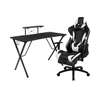 Emma+Oliver Gaming Desk & Chair Set - Cup Holder, Headphone Hook, And Monitor Stand