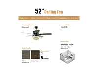 52 Inch Retro Ceiling Fan Light with Reversible Blades Remote Control