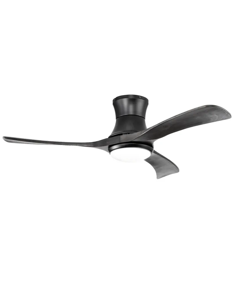 52 Inch Flush Mount Ceiling Fan with Led Light-Black