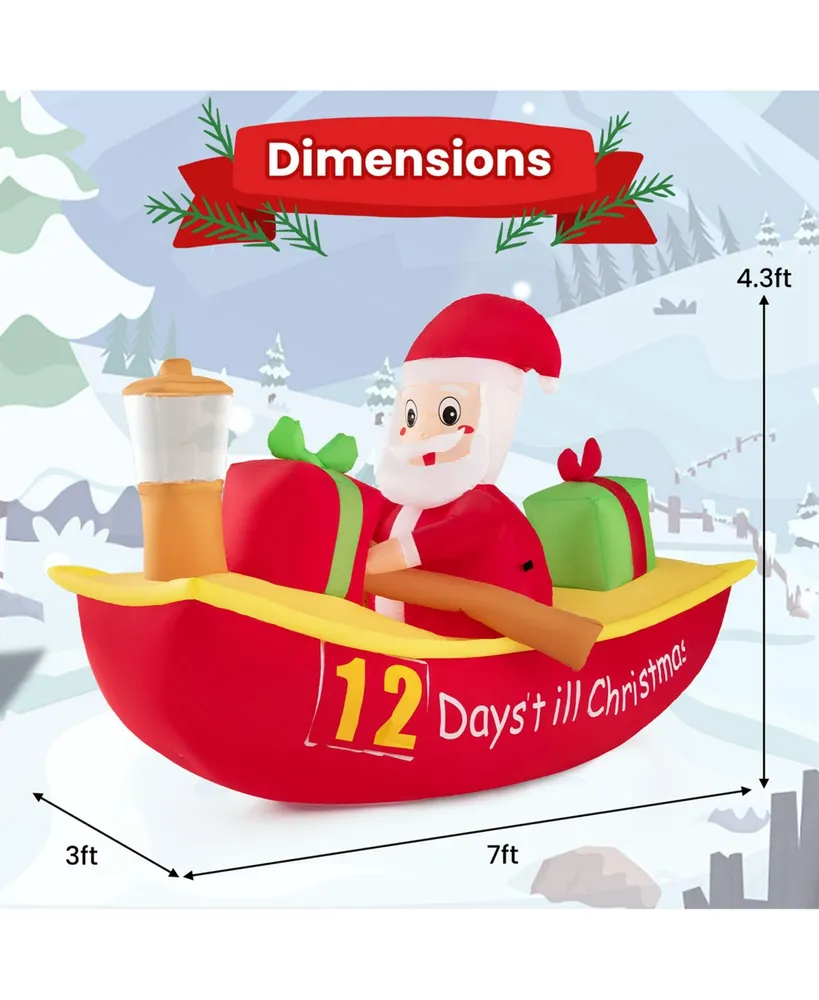 7 Ft Long Christmas Inflatable Santa Claus Rowing Boat with Navigation Light