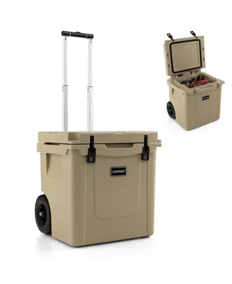 45 Quart Cooler Towable Ice Chest w/ All-Terrain Wheels Leak-Proof for Camping
