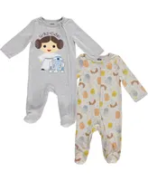 Starwars Baby Girls Star Wars Princess Leia R2-D2 2 Pack Zip Up Sleep N' Play Coveralls Grey / White