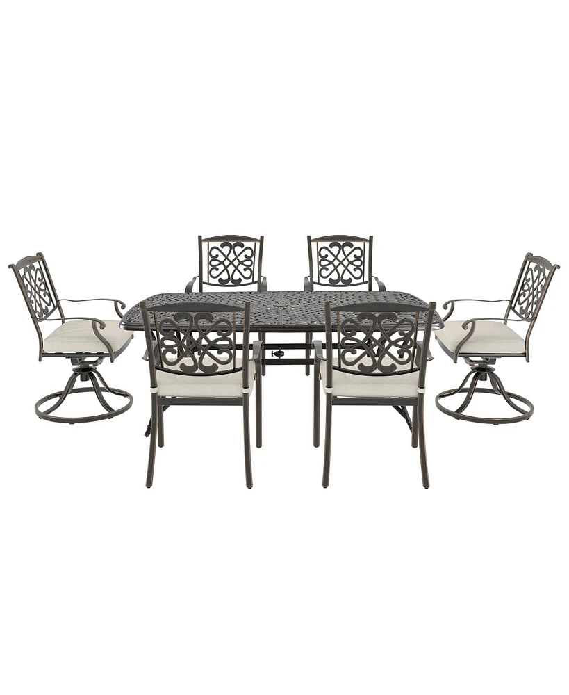 Mondawe 7-Piece Aluminum Outdoor Patio Dining Set with Swivel Armchair & Cushion, Beige