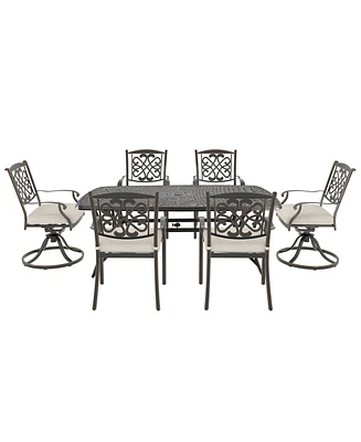 Mondawe 7-Piece Aluminum Outdoor Patio Dining Set with Swivel Armchair & Cushion, Beige