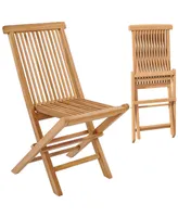 2 Pcs Patio Folding Chair Teak High Back Dining Slatted Seat Portable Outdoor