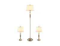 3-Piece Modern Nickel Finish Lamp Set - Silver