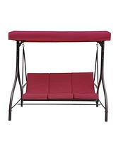 Mondawe Three Person Porch Swing Bench with Adjustable Canopy & Removable Seat Cushion