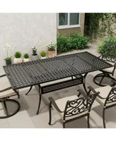 Mondawe Extendable Rectangular Aluminum Outdoor Dining Table with Umbrella Hole, Black