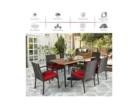 Slickblue 7 pieces Patio Rattan Cushioned Dining Set with Umbrella Hole