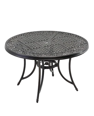 Mondawe 48" Round Aluminum Patio Dining Table with Umbrella Hole, Black