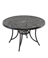 Mondawe 48" Round Aluminum Patio Dining Table with Umbrella Hole, Black