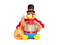 6 Feet Thanksgiving Inflatable Turkey with Pumpkin Fall Harvest Decor with Lights