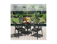 5 Pieces Outdoor Cast Aluminum Patio Dining Set with Umbrella Hole