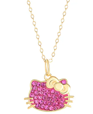 Hello Kitty Fuchsia Crystal & Enamel Cluster Silhouette 18" Pendant Necklace in 18k Gold-Plated Sterling Silver