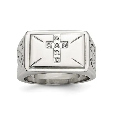 Chisel Stainless Steel Cubic Zirconia Cross Band Ring