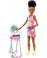 Barbie Skipper Babysitters Inc. and Play Set, Includes Doll with Black Hair, Baby, and Mealtime Accessories, 10 Piece Set
