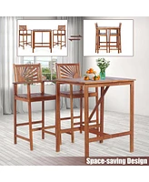 3 Pieces Acacia Wood Patio Bar Set with Sunflower Patterned Backrest