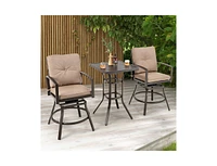 3 Pieces Patio Swivel Bar Table Set with Removable Cushions and Rustproof Metal Frame