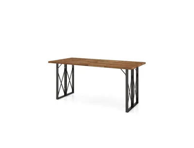 67 Inch Patio Rectangle Acacia Wood Dining Table with Umbrella Hole