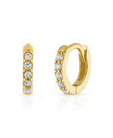 Ben Oni Pave Huggie Hoops 14k Gold over Sterling Silver or Silver, 9mm