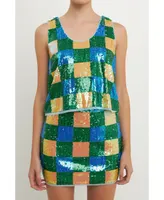 Women's Sequins Gingham Tank Top