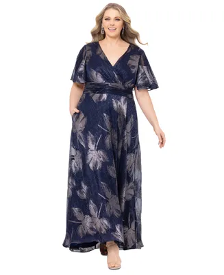 Betsy & Adam Plus Size Metallic-Print A-Line Dress