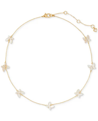 Kate Spade New York Gold-Tone Cubic Zirconia & Mother-of-Pearl Butterfly Scatter Necklace, 16" + 3" extender