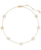 Kate Spade New York Gold-Tone Cubic Zirconia & Mother-of-Pearl Butterfly Scatter Necklace, 16" + 3" extender