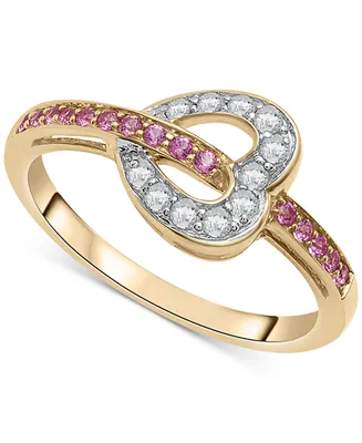 Lab-Grown Pink Sapphire (1/5 ct. t.w.) & Lab-Grown White Sapphire (1/4 ct. t.w.) Heart Ring in 14k Gold-Plated Sterling Silver
