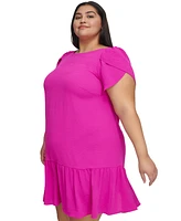 Dkny Plus Size Tulip-Sleeve Ruffled-Hem Shift Dress