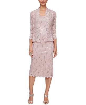 Sl Fashions Petite 2-Pc. Lace Jacket & Midi Dress Set