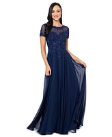 Xscape Petite Embellished Illusion-Bodice Gown