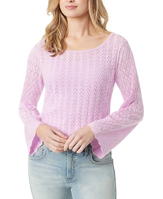 Jessica Simpson Women's Taytum Pointelle-Knit Bell-Sleeve Sweater
