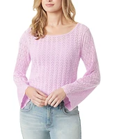 Jessica Simpson Women's Taytum Pointelle-Knit Bell-Sleeve Sweater