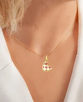 Enamel Heart Checkerboard Pattern Pendant Necklace 14k Gold-Plated Sterling Silver, 13" + 2" extender