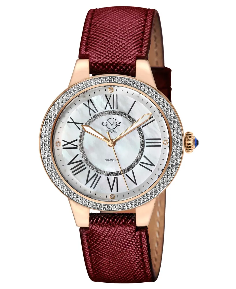 GV2 By Gevril Women's Astor Ii Maroon Leather Watch 38mm