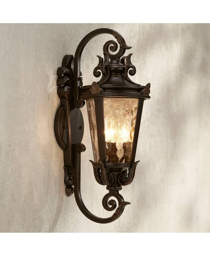 Marseille Rustic Industrial Outdoor Wall Light Fixture Veranda Bronze Scroll 21 1/2" Champagne Hammered Glass for Exterior House Porch Patio Outside D