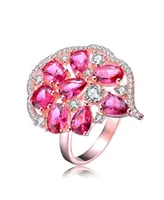 Sterling Silver with 18K Rose Gold Plated Red Pear, Round and Oval Cubic Zirconia's Cocktail-Cluster Ring