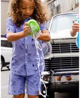 Boy Short Sleeve Chambray Shirt Blue Printed Beach